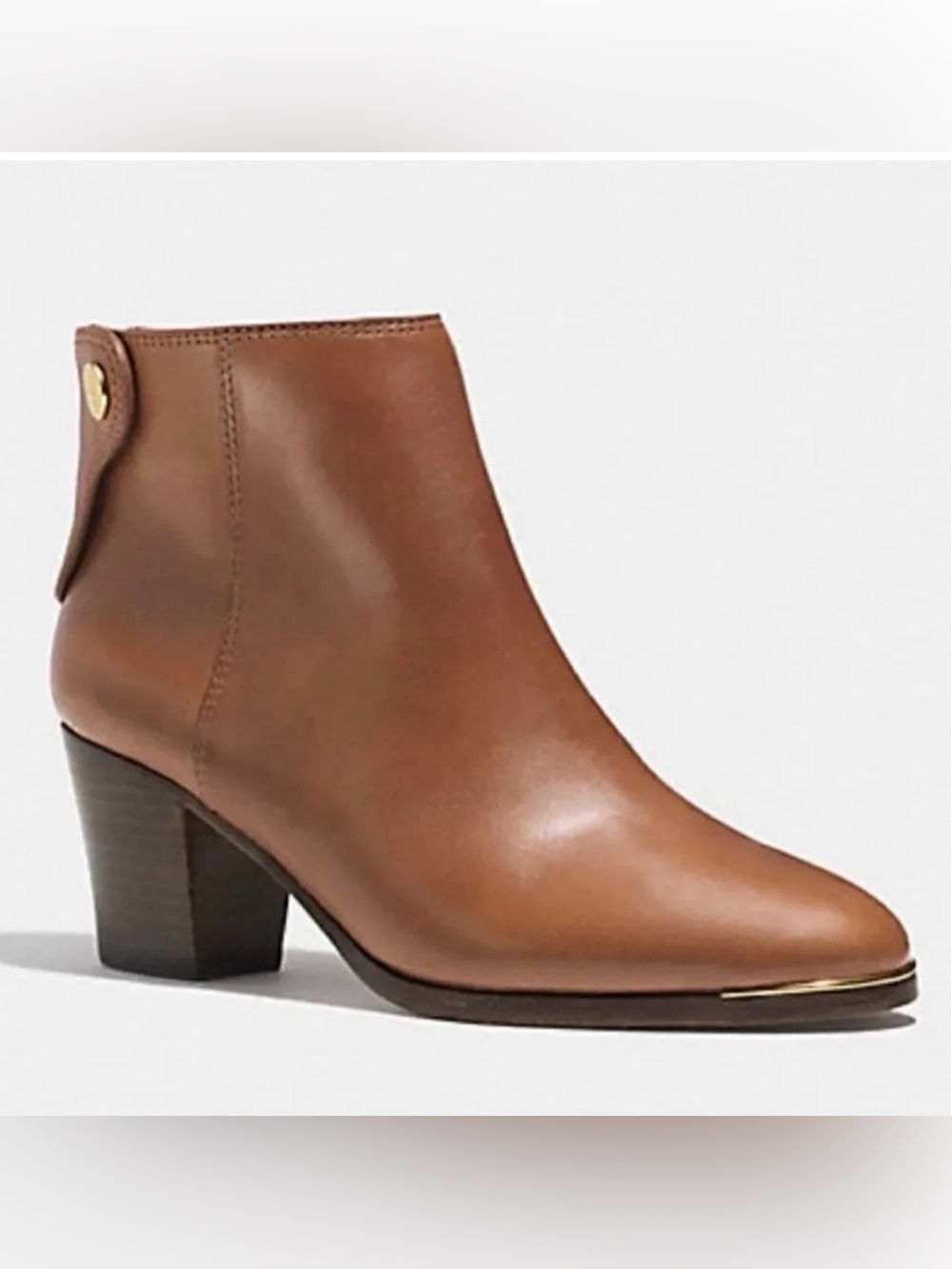 Coach Waldorf Cinnamon Tan Calfskin Leather Chunky Heel Ankle Boots Size 7